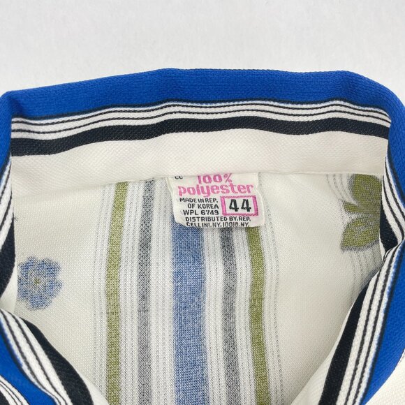 Vintage 70s Novelty Fruit Print Button Up Shirt Blue Cherries Kitsch Womens L XL - Picture 4 of 8